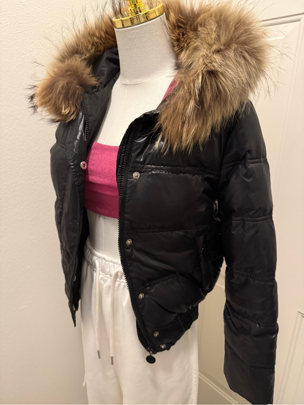 Moncler Black Puffer Jacket with Brown Fur-Trim Hood